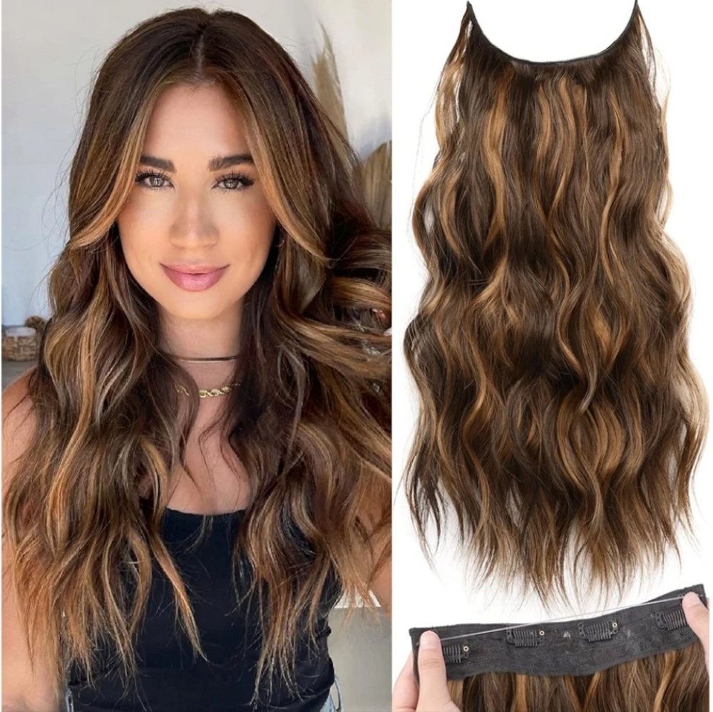Kookastyle Brown Wavy Hair Extension With Clips And Invisible Wire